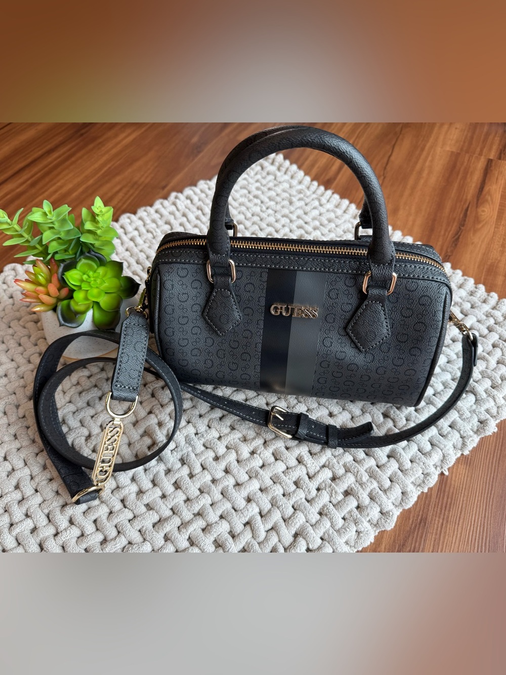 Guess | Factory Monogram Radleigh Logo Box Satchel in Coal | 10”